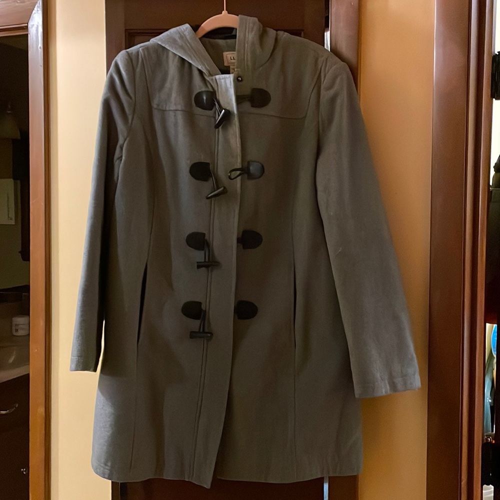 LL Bean long wool toggle button coat SZ L
